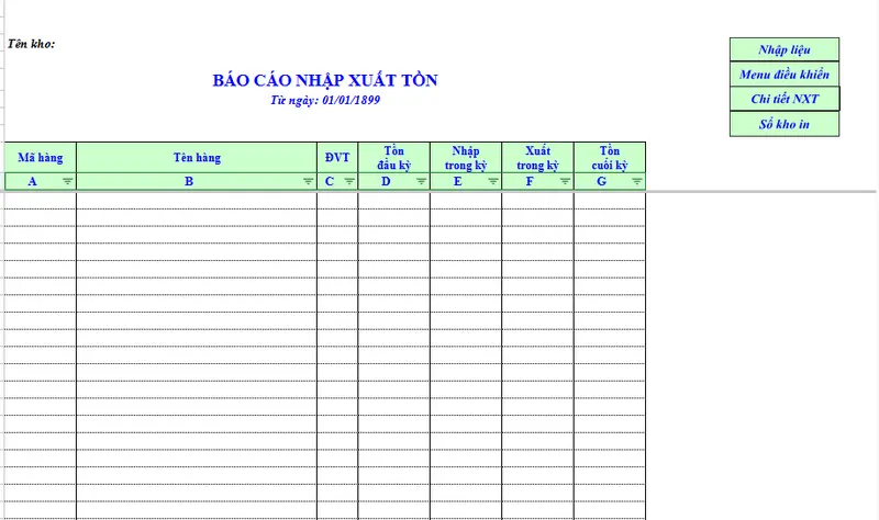 Mẫu bảng nhập xuất tồn kho hàng cập nhật