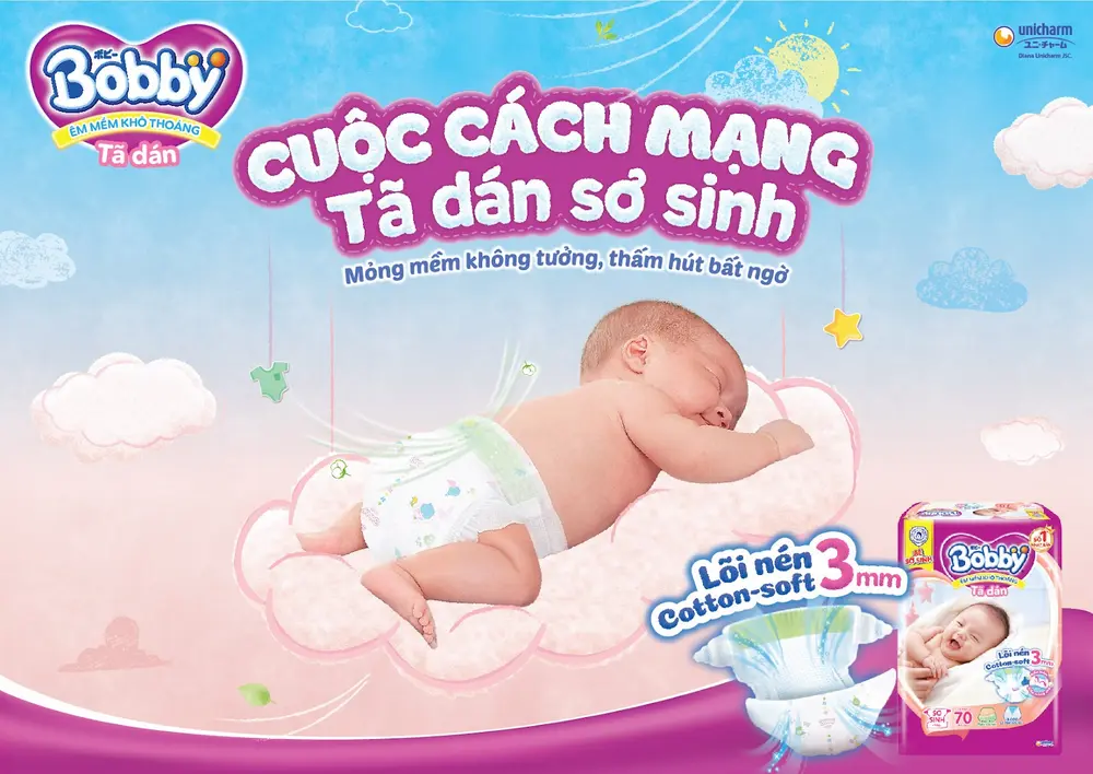Tã, bỉm Bobby mỏng nhẹ và thấm hút bất ngờ
