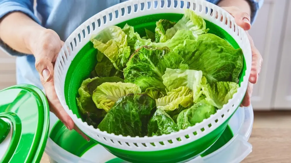 Để xà lách thật ráo nước là bước quan trọng giúp rau không bị úng khi bảo quản