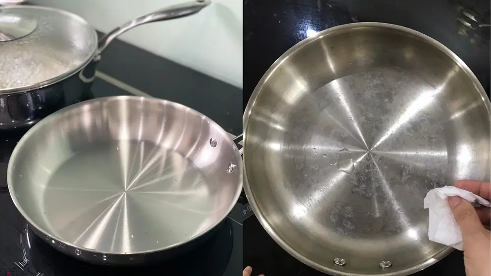 Tôi chảo inox bằng dầu ăn tạo lớp chống dính tự nhiên cho chảo