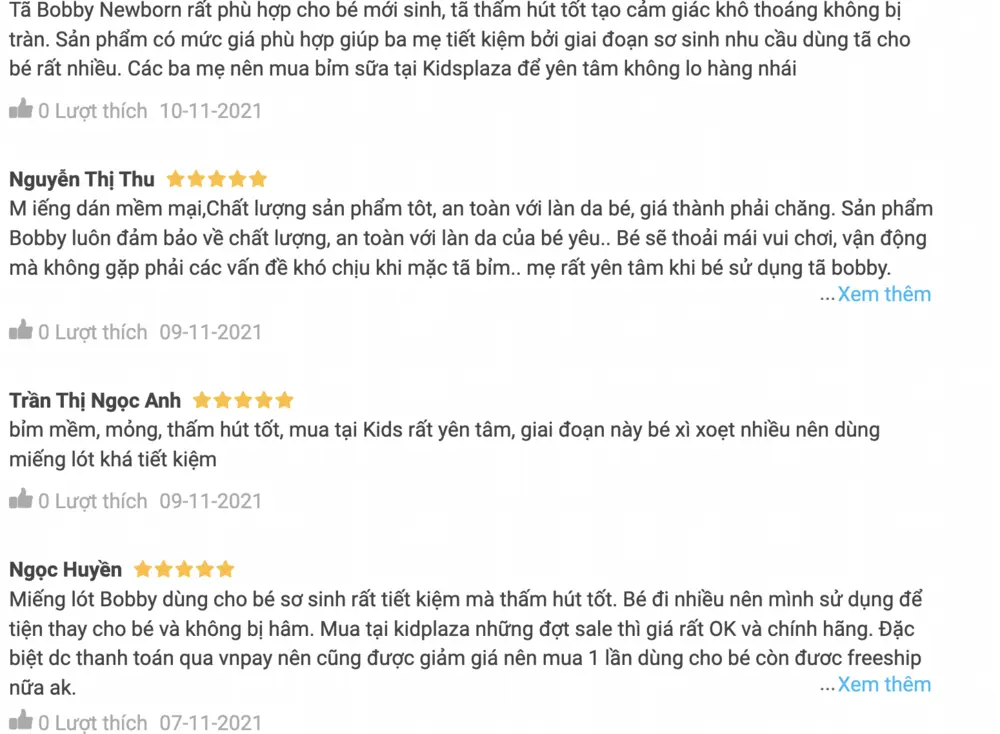 Đánh giá của các mẹ về chất lượng miếng lót sơ sinh Bobby