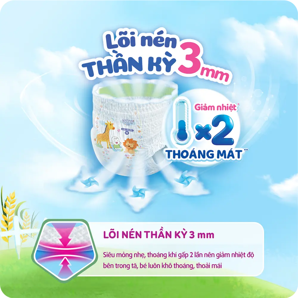 Bỉm quần Bobby mỏng nhẹ, thoáng khí gấp 2 lần