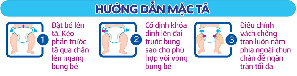 Các bước mặc bỉm dán cho bé