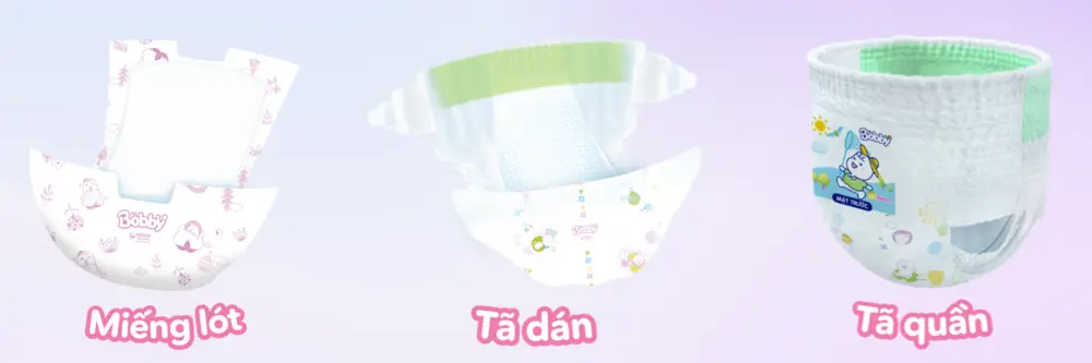 Thiết kế của miếng lót sơ sinh, bỉm dán và bỉm quần